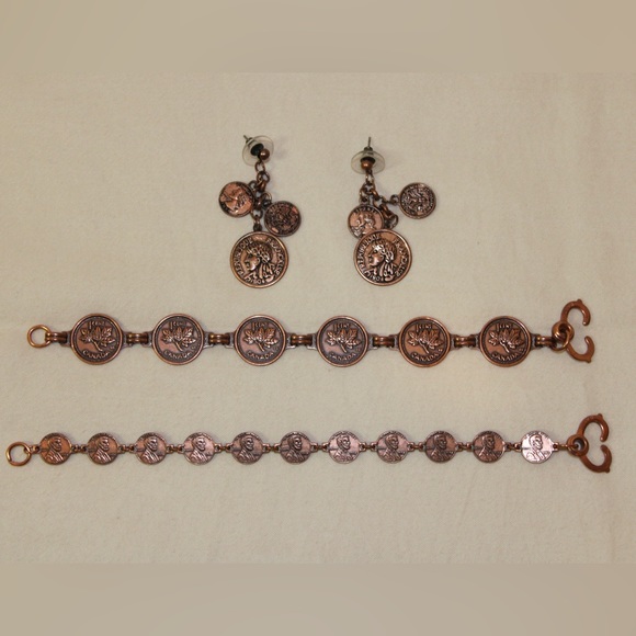 Jewelry - Copper Coin Bracelets and Copper Toned Earrings Set